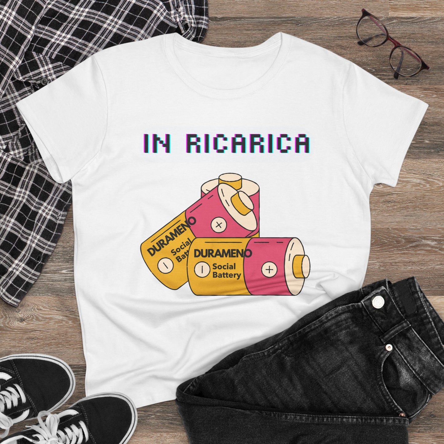 Retro Battery Graphic Cotton Tee - Recharge & Energize