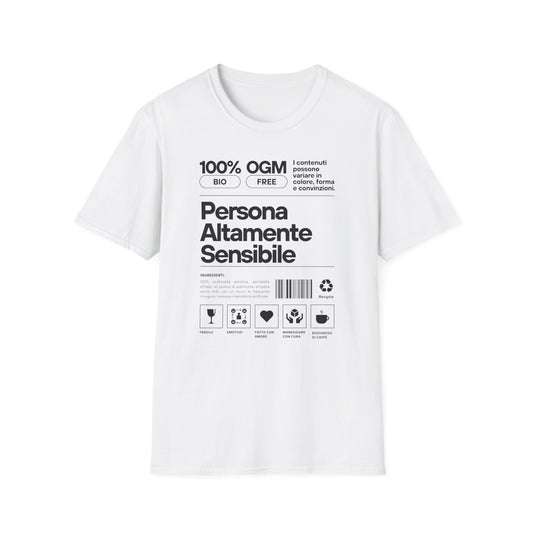 Persona Altamente Sensibile T-Shirt Unisex | Maglietta sensibilità ironica | T-shirt unisex carattere emotivo | Abbigliamento messaggio sensibile