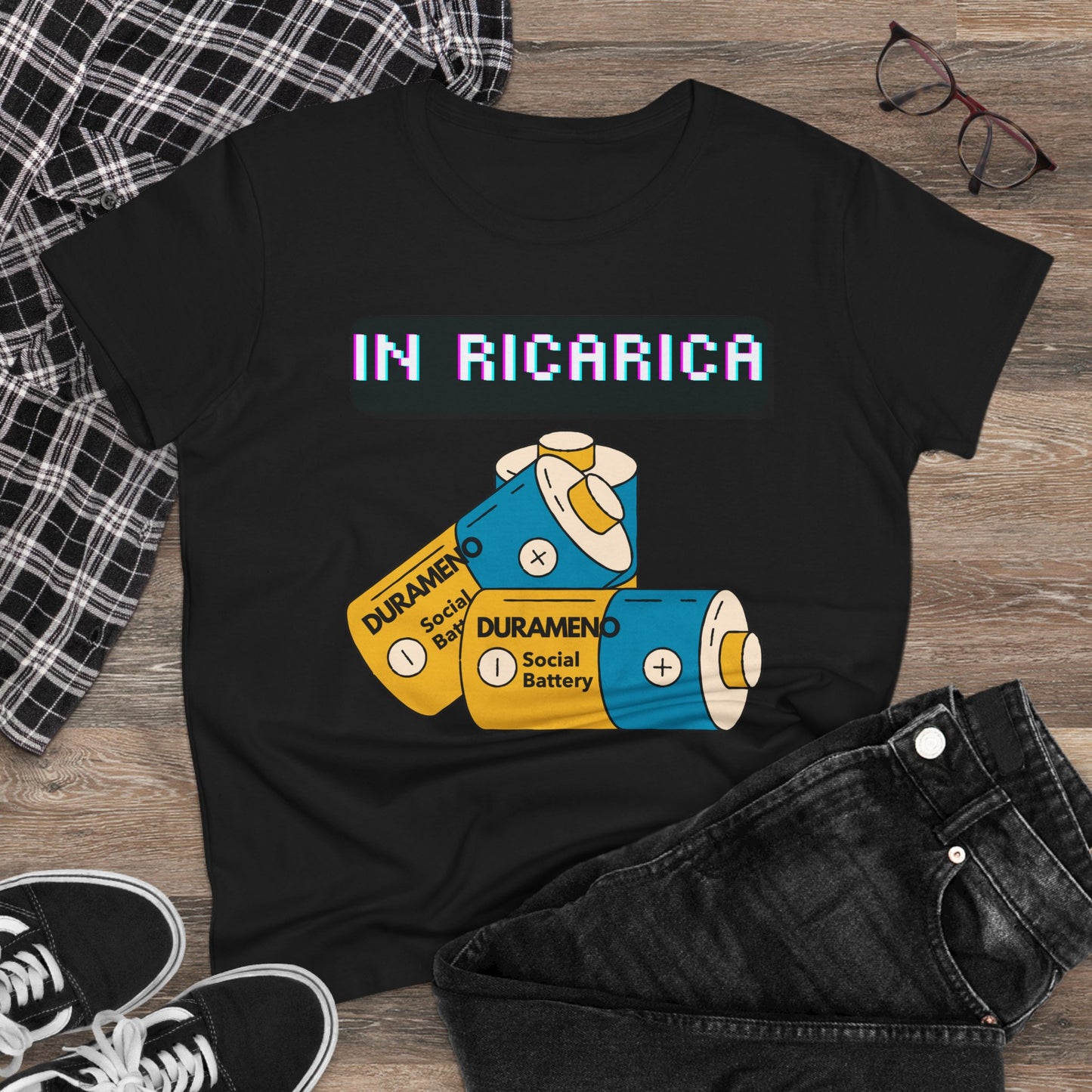 Retro Battery Graphic Cotton Tee - Recharge & Energize