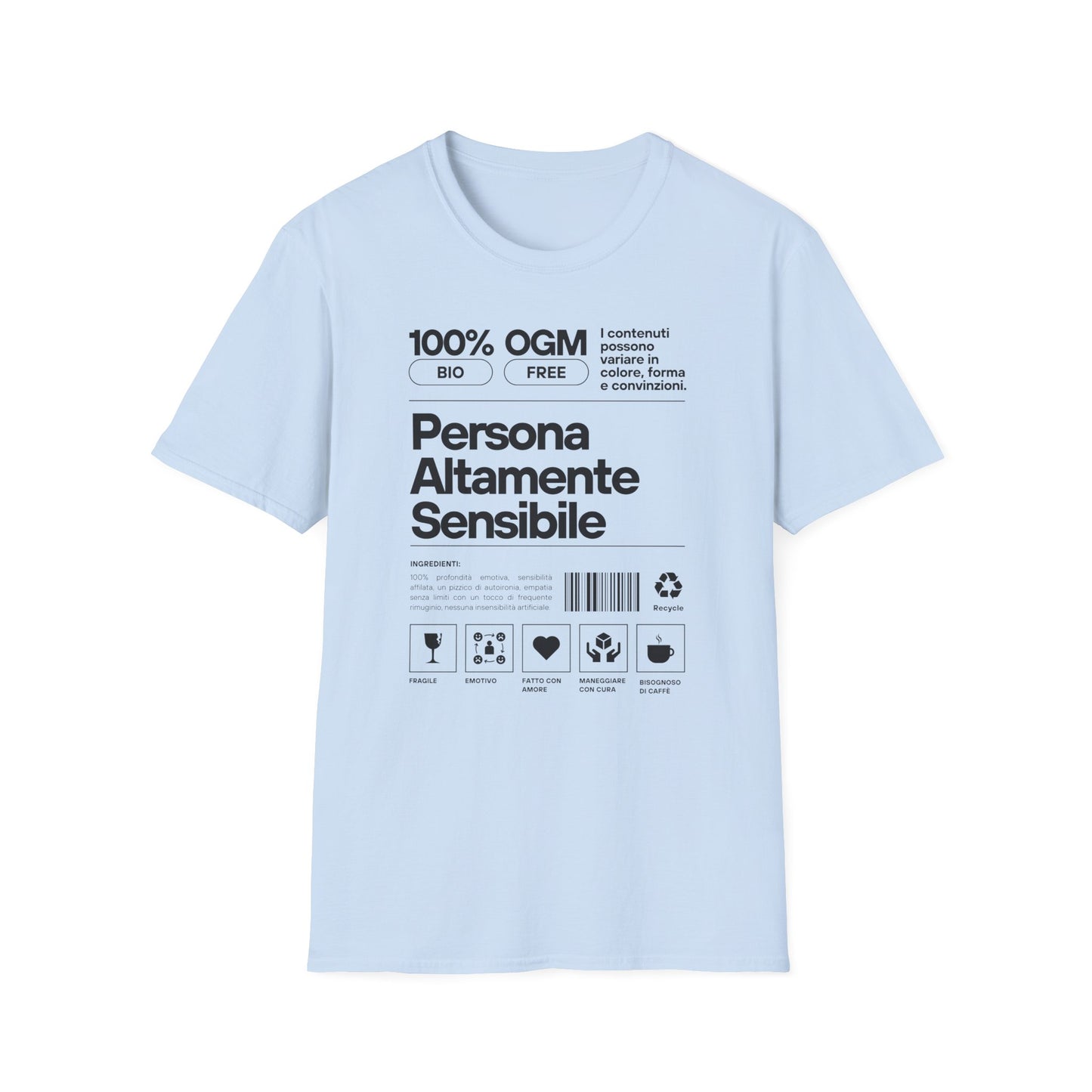 Persona Altamente Sensibile T-Shirt Unisex | Maglietta sensibilità ironica | T-shirt unisex carattere emotivo | Abbigliamento messaggio sensibile