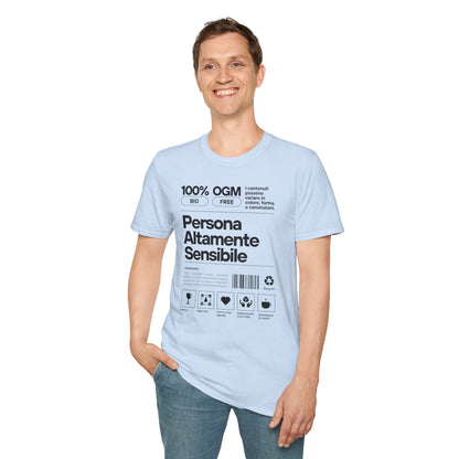 Persona Altamente Sensibile T-Shirt Unisex | Maglietta sensibilità ironica | T-shirt unisex carattere emotivo | Abbigliamento messaggio sensibile