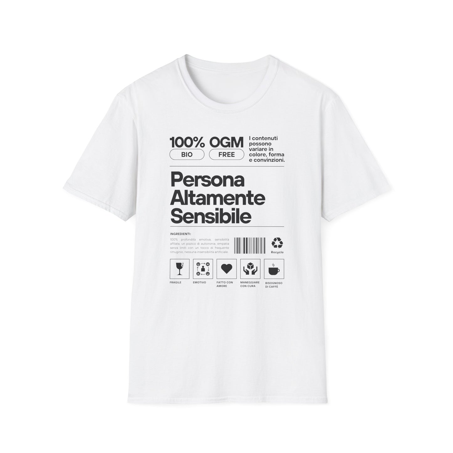 Persona Altamente Sensibile T-Shirt Unisex | Maglietta sensibilità ironica | T-shirt unisex carattere emotivo | Abbigliamento messaggio sensibile