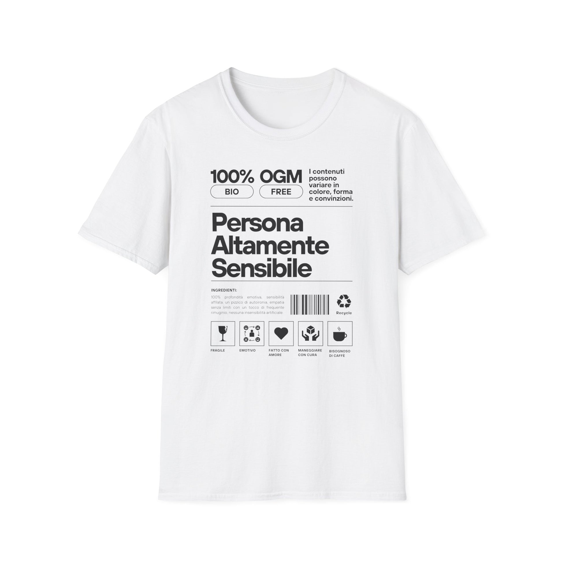 Persona Altamente Sensibile T-Shirt Unisex | Maglietta sensibilità ironica | T-shirt unisex carattere emotivo | Abbigliamento messaggio sensibile
