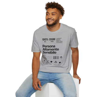 Persona Altamente Sensibile T-Shirt Unisex | Maglietta sensibilità ironica | T-shirt unisex carattere emotivo | Abbigliamento messaggio sensibile